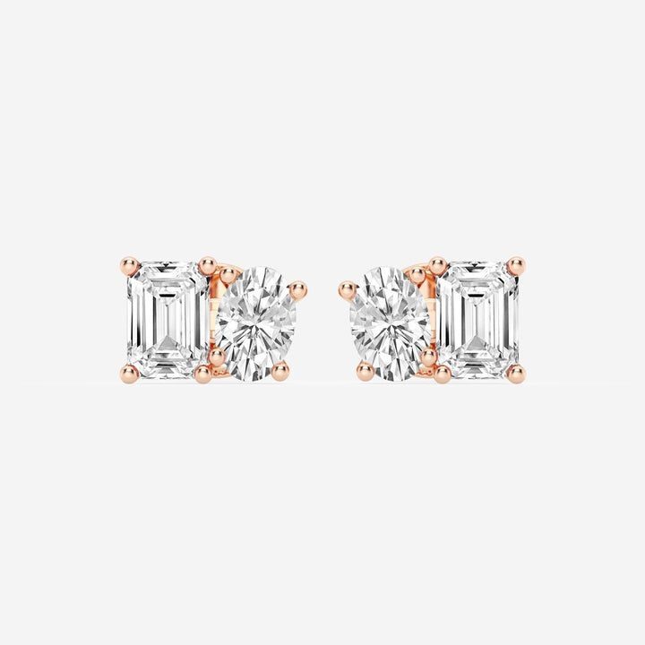 Oval & Emerald FG - VS2 Lab - Grown Diamond Two Stone Stud Earrings - Doozy Diamonds