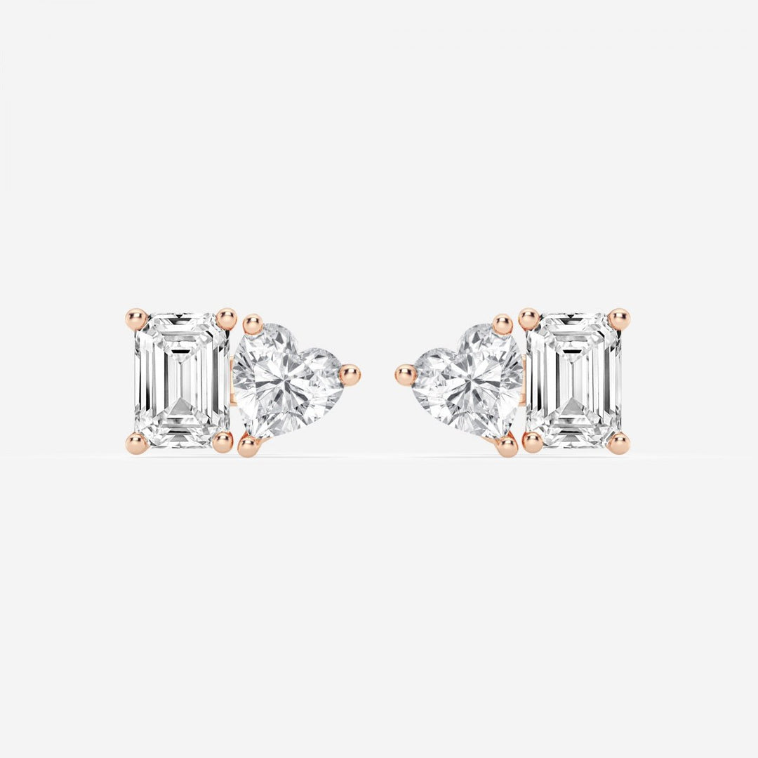 Heart & Emerald FG - VS2 Lab - Grown Diamond Two Stone Stud Earrings - Doozy Diamonds