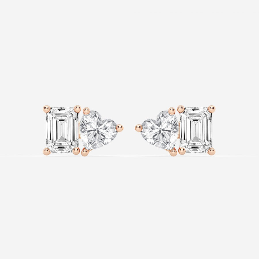 Heart & Emerald FG - VS2 Lab - Grown Diamond Two Stone Stud Earrings - Doozy Diamonds