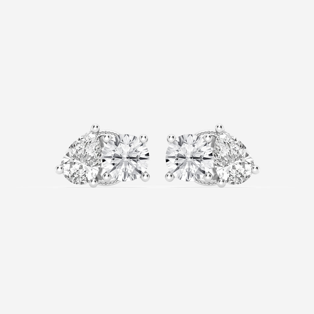 Pear & Round FG - VS2 Lab - Grown Diamond Two Stone Stud Earrings - Doozy Diamonds