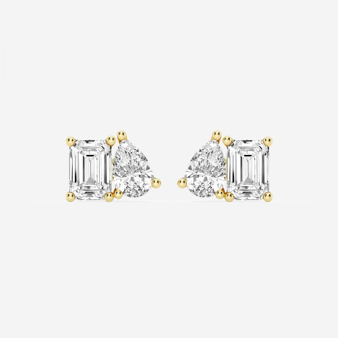 Emerald & Pear Cut FG - VS2 Lab - Grown Diamond Two Stone Stud Earrings - Doozy Diamonds