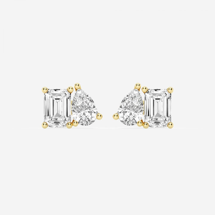 Emerald & Pear Cut FG - VS2 Lab - Grown Diamond Two Stone Stud Earrings - Doozy Diamonds