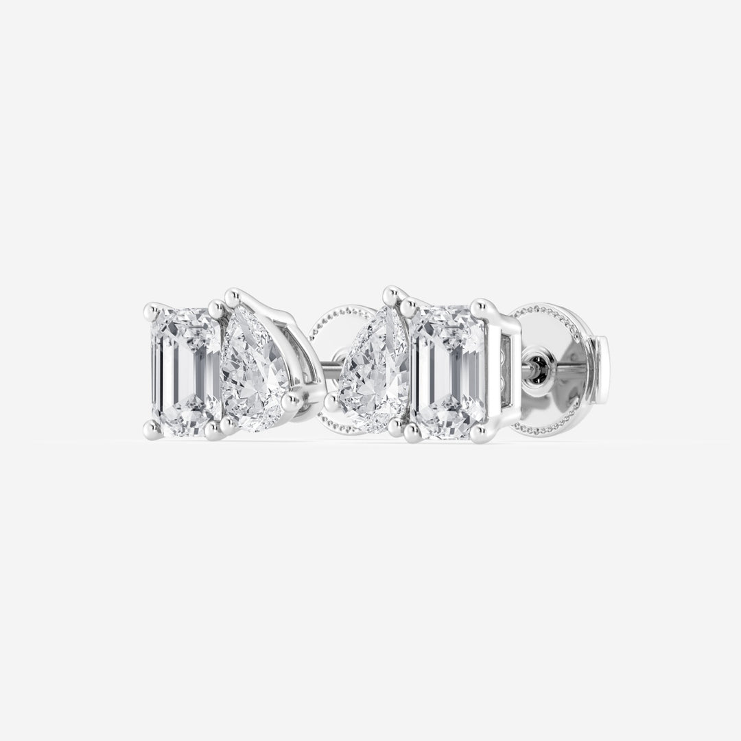 Emerald & Pear Cut FG - VS2 Lab - Grown Diamond Two Stone Stud Earrings - Doozy Diamonds