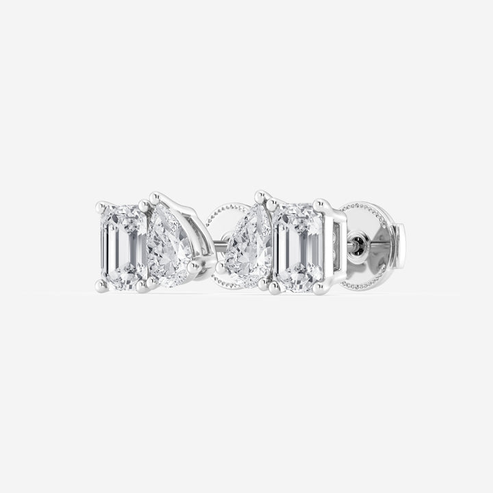 Emerald & Pear Cut FG - VS2 Lab - Grown Diamond Two Stone Stud Earrings - Doozy Diamonds