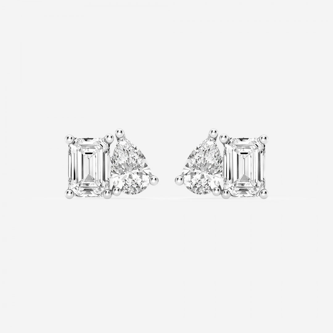 Emerald & Pear Cut FG - VS2 Lab - Grown Diamond Two Stone Stud Earrings - Doozy Diamonds