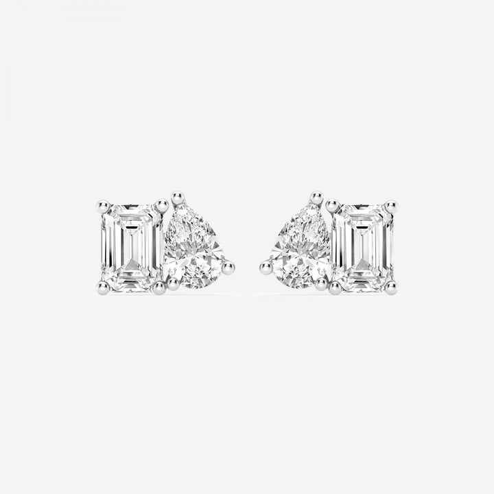 Emerald & Pear Cut FG - VS2 Lab - Grown Diamond Two Stone Stud Earrings - Doozy Diamonds