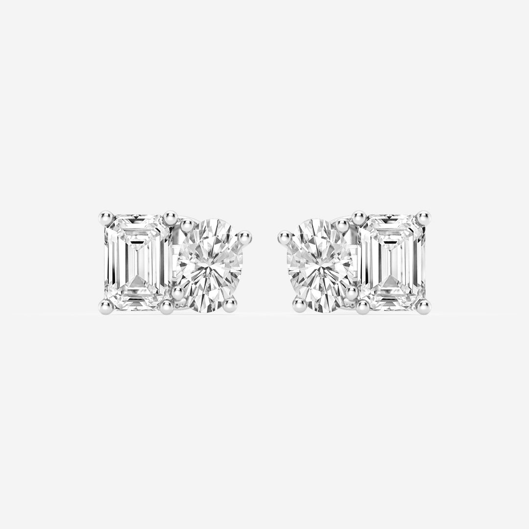 Oval & Emerald FG - VS2 Lab - Grown Diamond Two Stone Stud Earrings - Doozy Diamonds