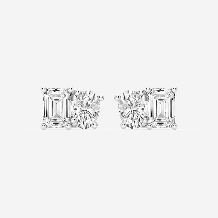 Oval & Emerald FG - VS2 Lab - Grown Diamond Two Stone Stud Earrings - Doozy Diamonds