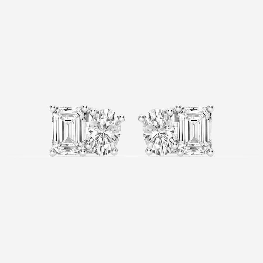 Oval & Emerald FG - VS2 Lab - Grown Diamond Two Stone Stud Earrings - Doozy Diamonds