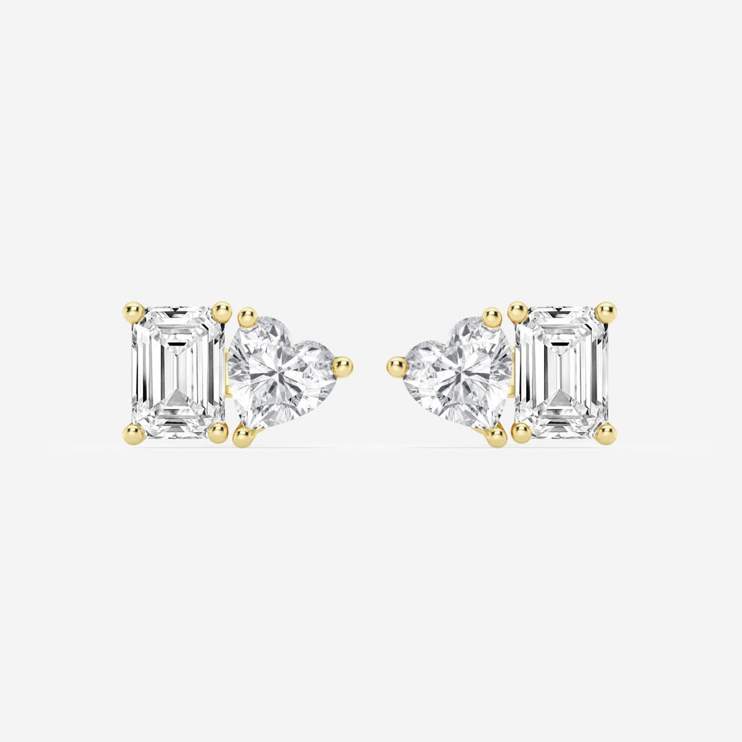 Heart & Emerald FG - VS2 Lab - Grown Diamond Two Stone Stud Earrings - Doozy Diamonds