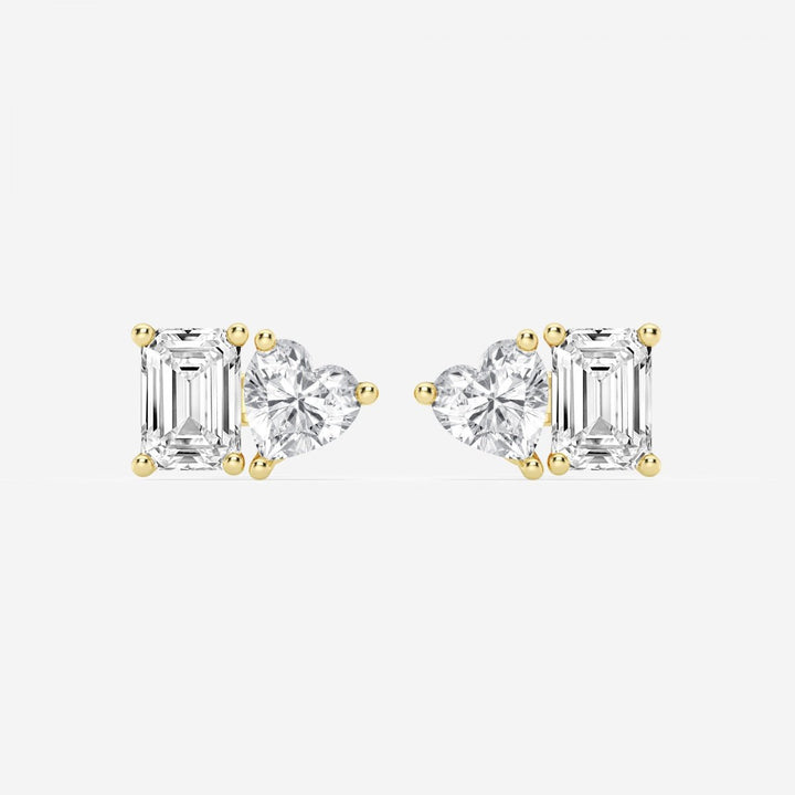 Heart & Emerald FG - VS2 Lab - Grown Diamond Two Stone Stud Earrings - Doozy Diamonds