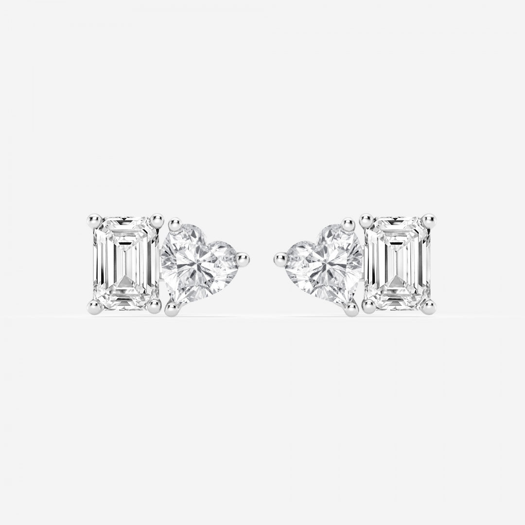 Heart & Emerald FG - VS2 Lab - Grown Diamond Two Stone Stud Earrings - Doozy Diamonds