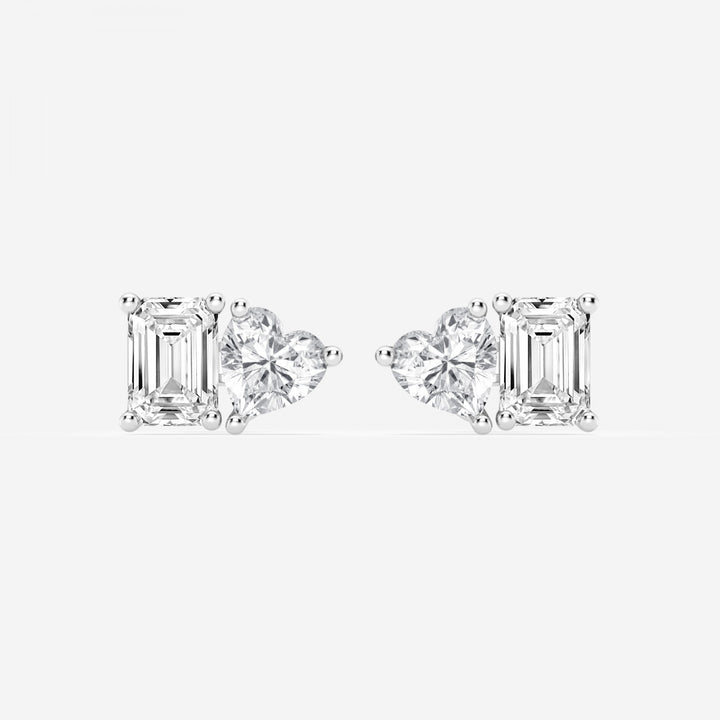 Heart & Emerald FG - VS2 Lab - Grown Diamond Two Stone Stud Earrings - Doozy Diamonds