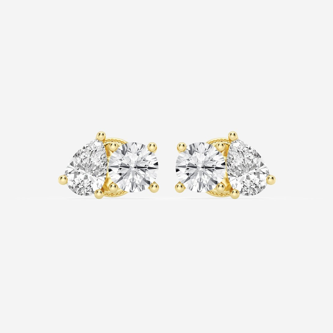 Pear & Round FG - VS2 Lab - Grown Diamond Two Stone Stud Earrings - Doozy Diamonds