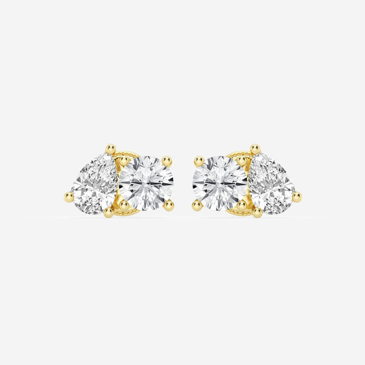 Pear & Round FG - VS2 Lab - Grown Diamond Two Stone Stud Earrings - Doozy Diamonds