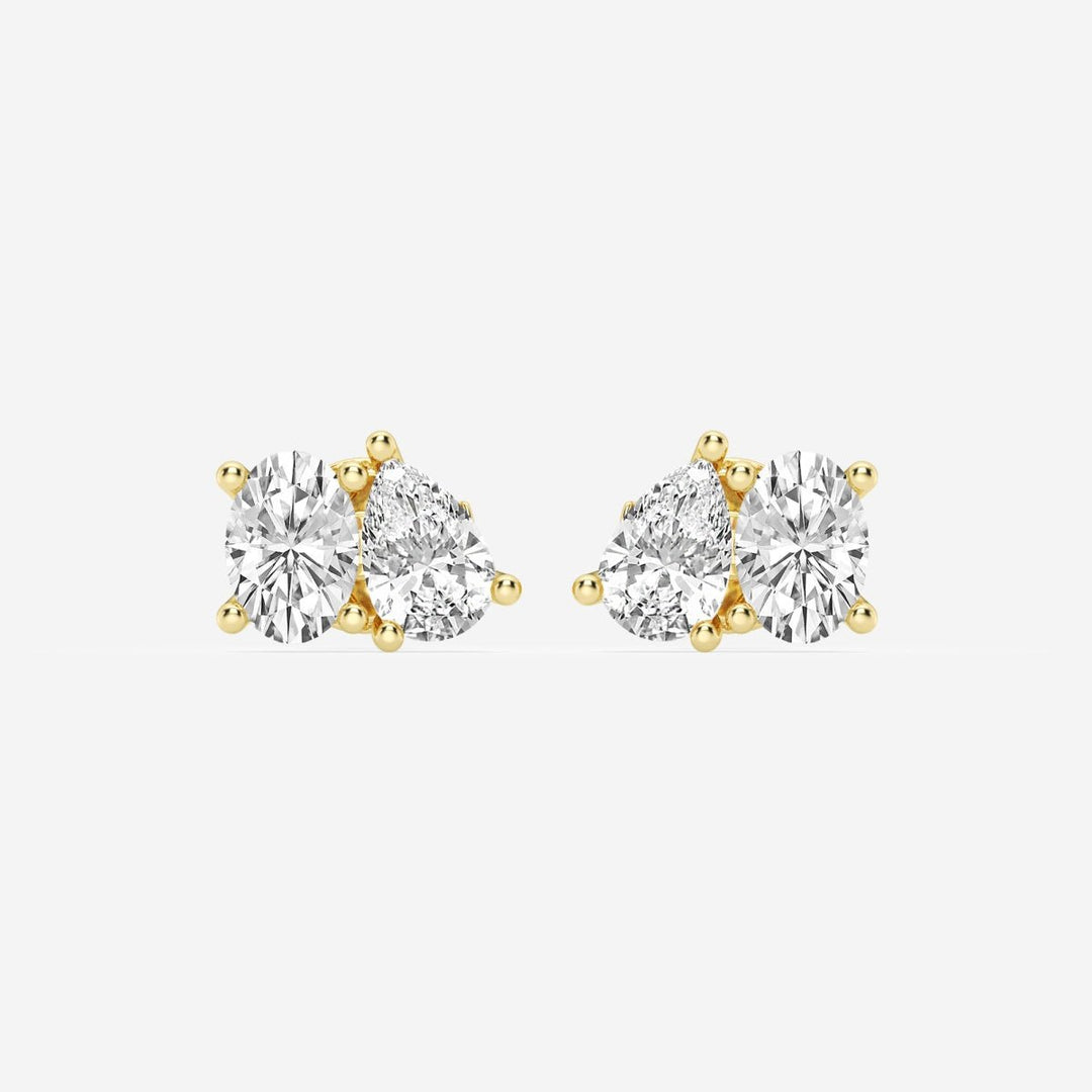 Pear & Oval Cut FG - VS2 Lab - Grown Diamond Two Stone Stud Earrings - Doozy Diamonds