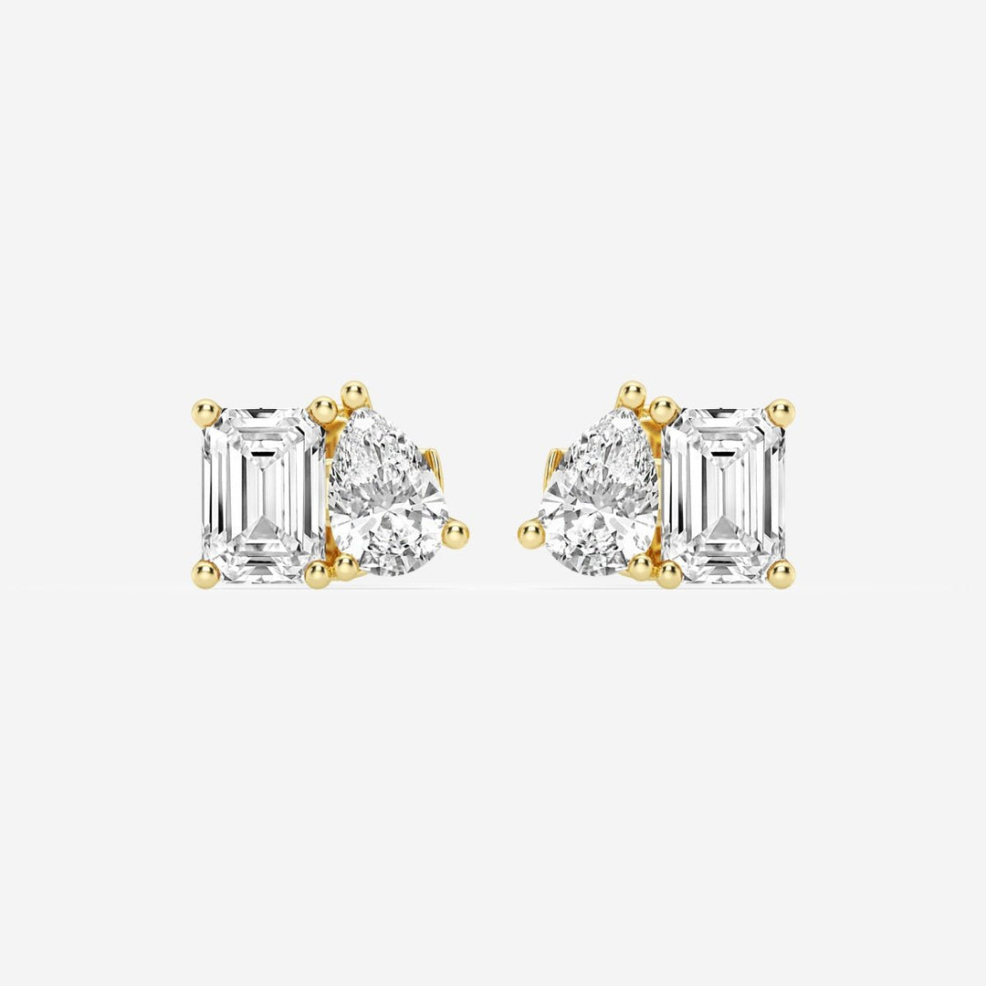Emerald & Pear Cut FG - VS2 Lab - Grown Diamond Two Stone Stud Earrings - Doozy Diamonds
