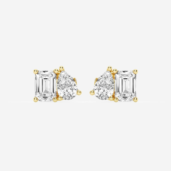 Emerald & Pear Cut FG - VS2 Lab - Grown Diamond Two Stone Stud Earrings - Doozy Diamonds
