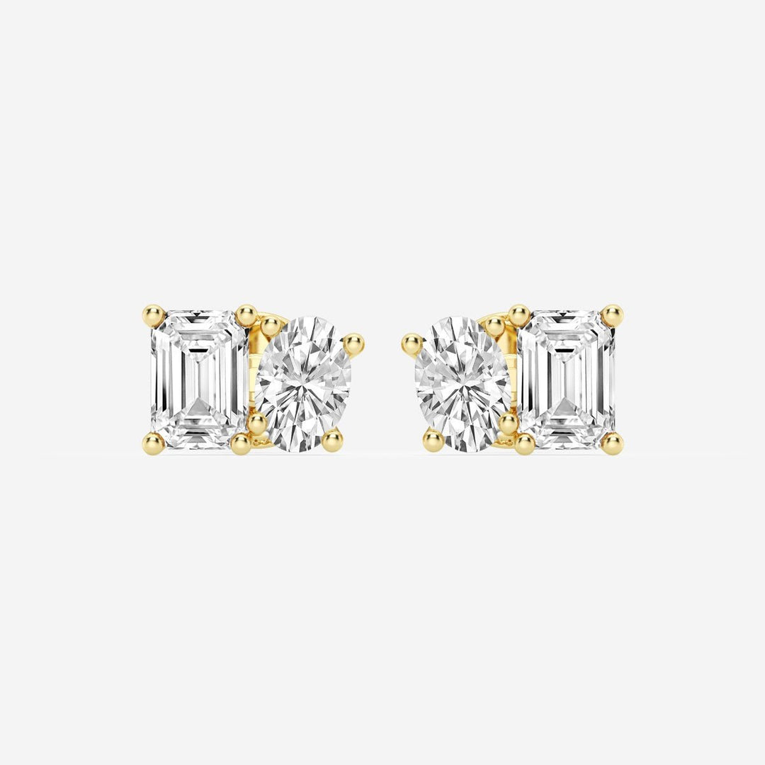 Oval & Emerald FG - VS2 Lab - Grown Diamond Two Stone Stud Earrings - Doozy Diamonds