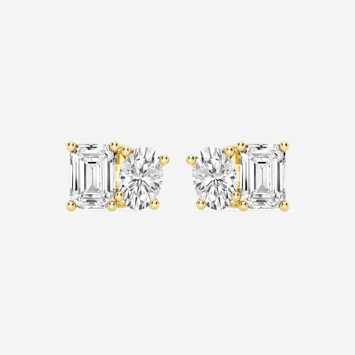 Oval & Emerald FG - VS2 Lab - Grown Diamond Two Stone Stud Earrings - Doozy Diamonds