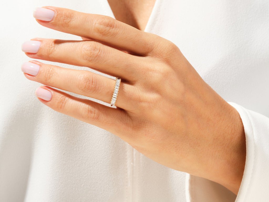Baguette diamond wedding band in yellow gold