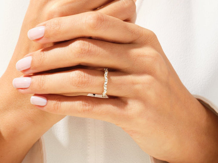 Marquise & Round diamond wedding band in white gold