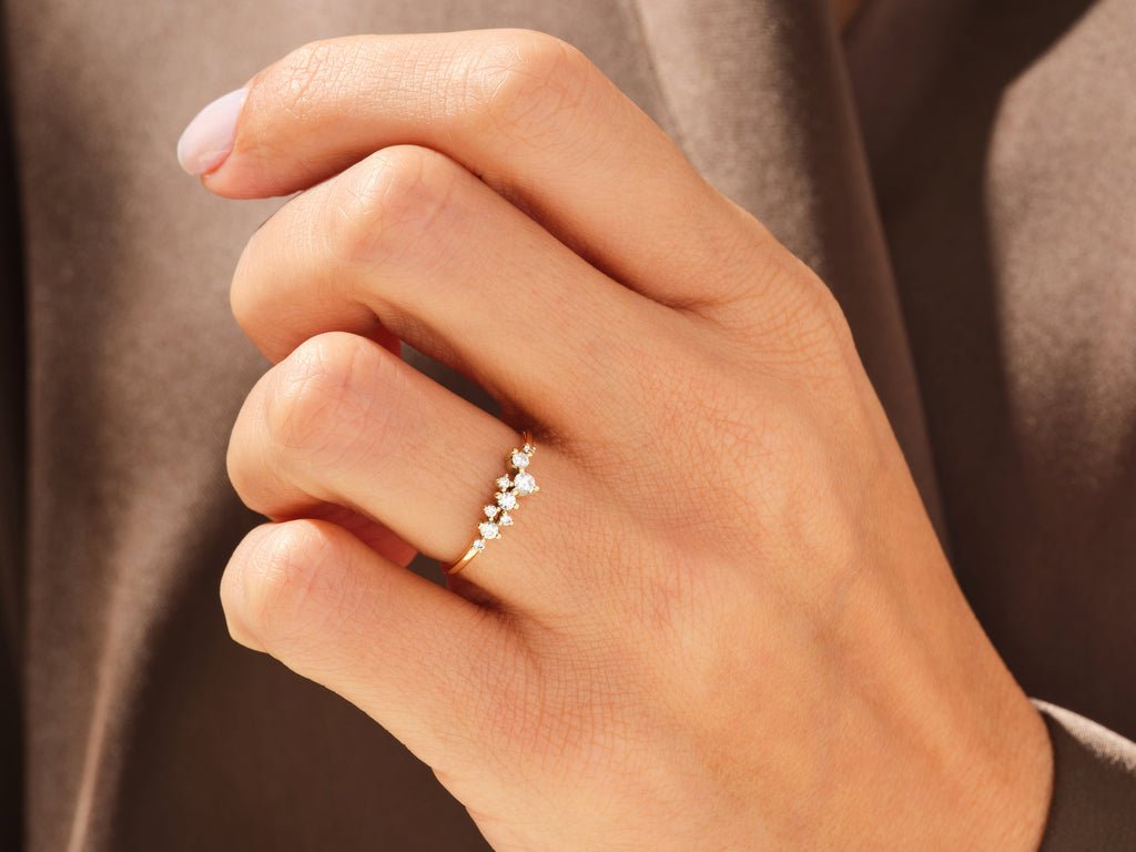 Round diamond wedding band in rose gold