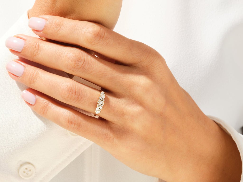 Baguette, Round, Marquise, Pear diamond wedding band in white gold