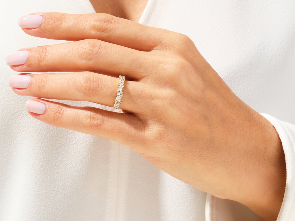 Sustainable round, marquise, baguette diamond wedding ring