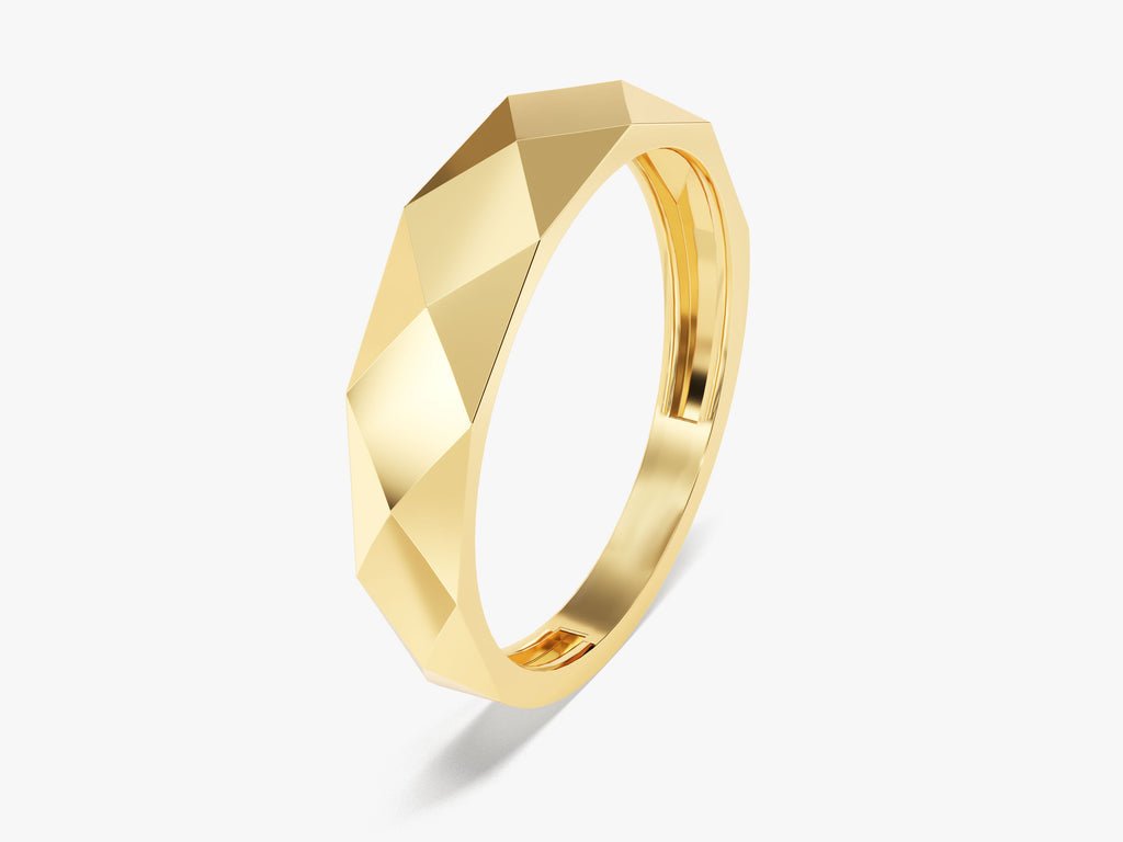 14k Solid Gold Faceted Wedding Band For Women - Doozy Diamonds