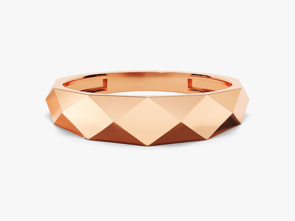 14k Solid Gold Faceted Wedding Band For Women - Doozy Diamonds