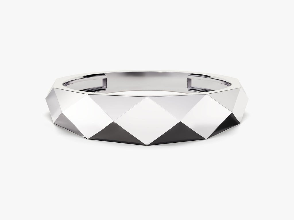 14k Solid Gold Faceted Wedding Band For Women - Doozy Diamonds