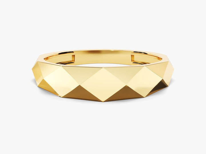 14k Solid Gold Faceted Wedding Band For Women - Doozy Diamonds