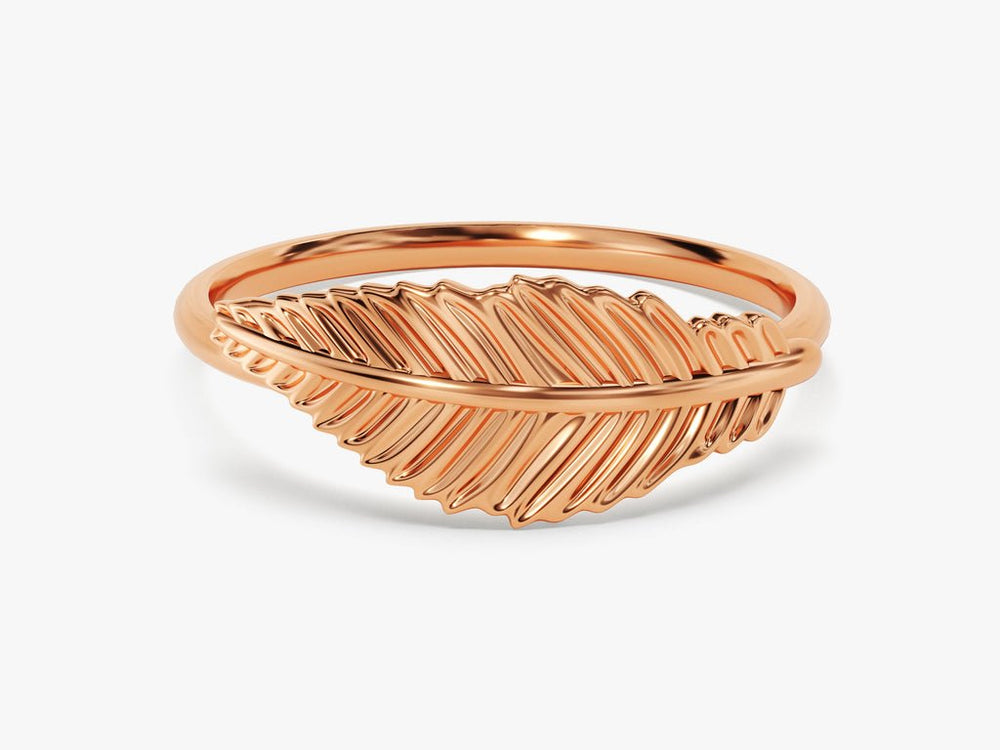 14k Solid Gold Feather Wedding Ring For Women - Doozy Diamonds