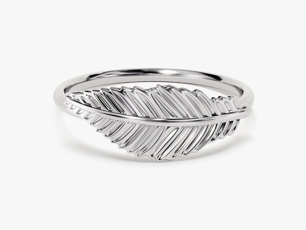 14k Solid Gold Feather Wedding Ring For Women - Doozy Diamonds