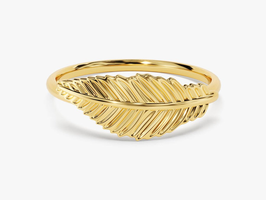 14k Solid Gold Feather Wedding Ring For Women - Doozy Diamonds
