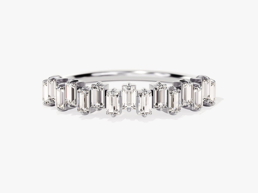 Round diamond band stacked with engagement ring