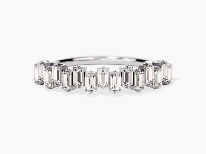 Round diamond band stacked with engagement ring