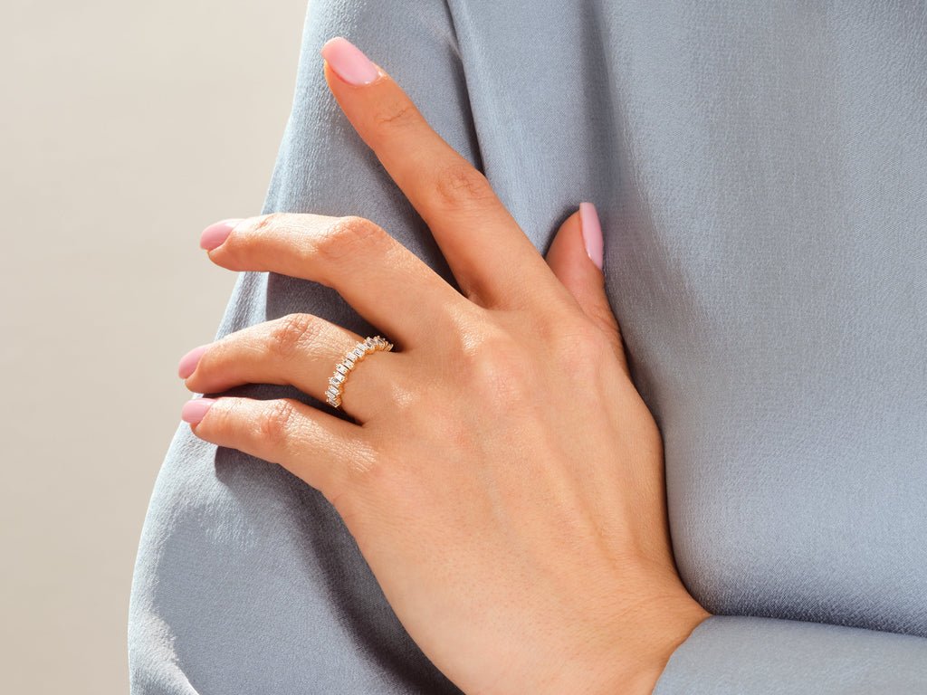 Side view of round diamond wedding band
