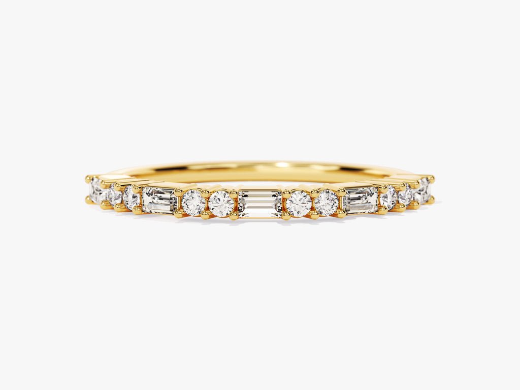Baguette & Round baguette & round diamond wedding band front view