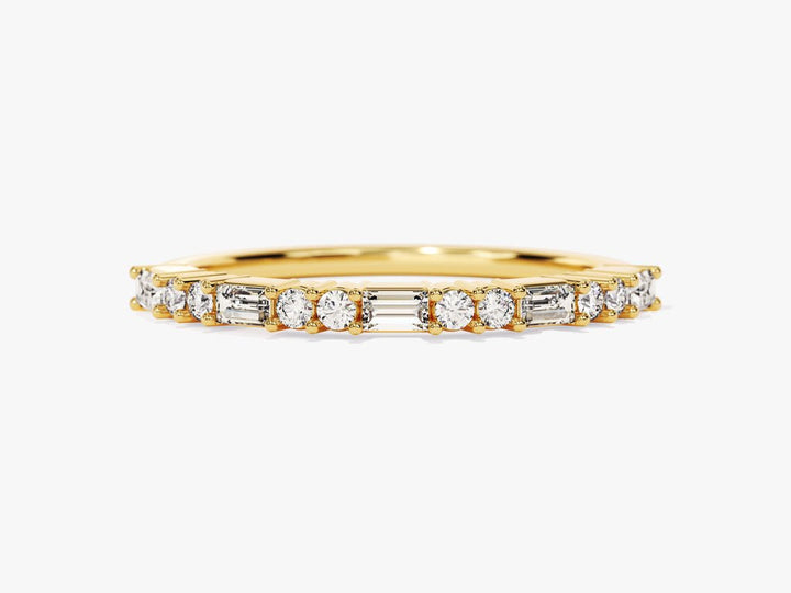 Baguette & Round baguette & round diamond wedding band front view