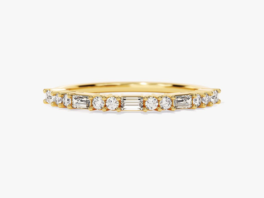 Baguette & Round baguette & round diamond wedding band front view