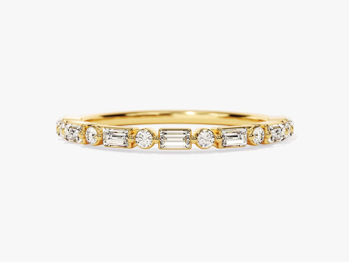 Round & Baguette round & baguette diamond wedding band front view