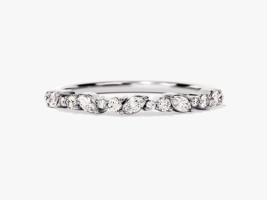 Marquise & Round diamond band stacked with engagement ring