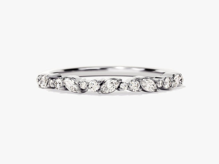 Marquise & Round diamond band stacked with engagement ring