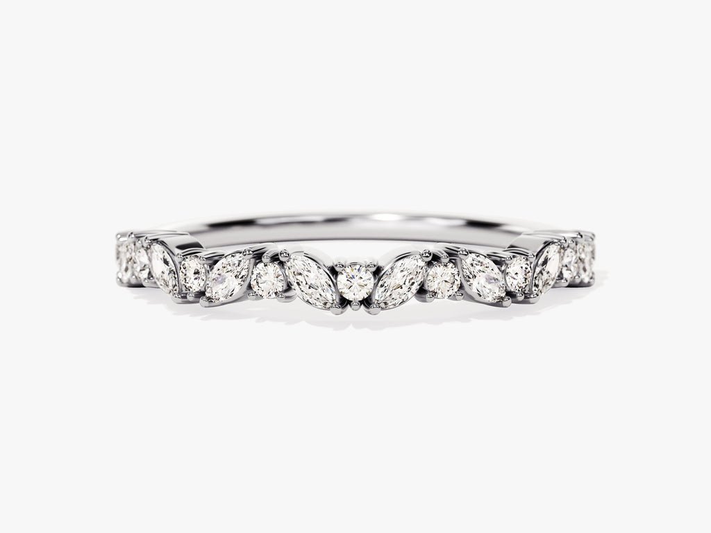Marquise & Round diamond band stacked with engagement ring
