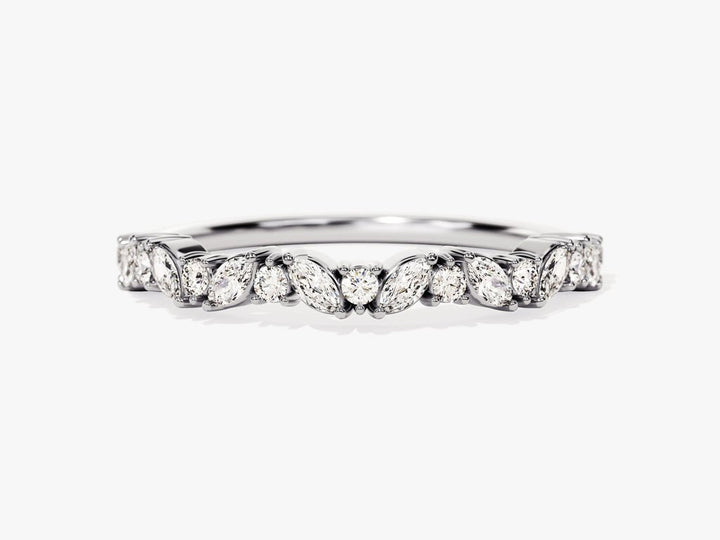 Marquise & Round diamond band stacked with engagement ring