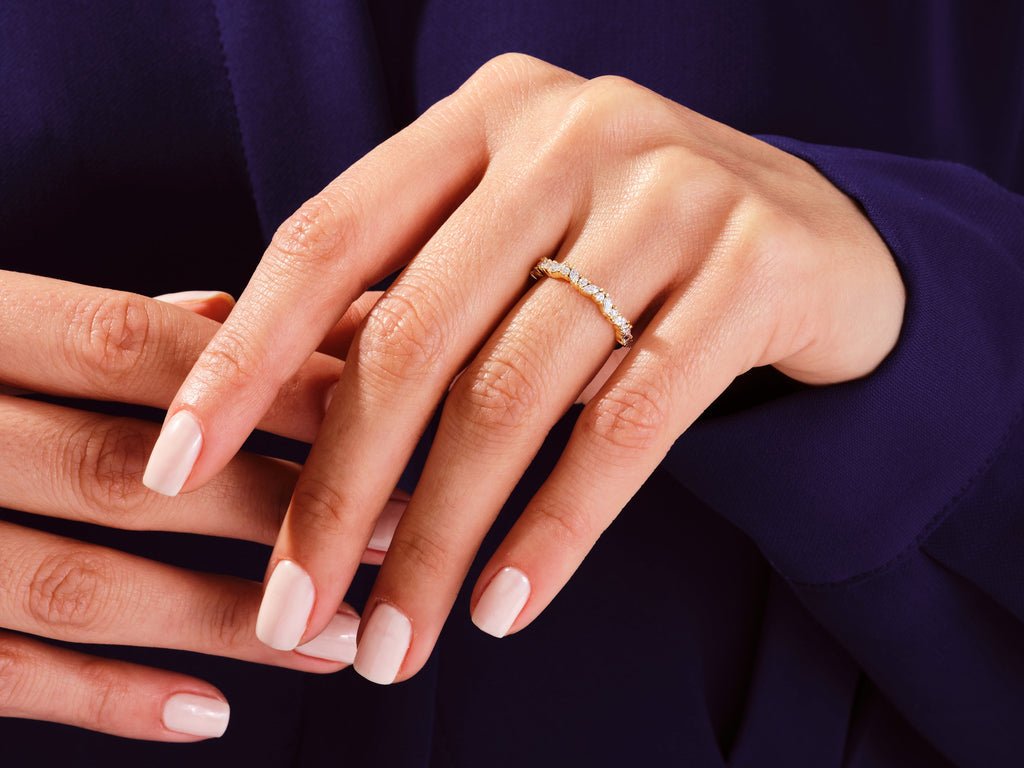 Marquise & Round diamond wedding band in yellow gold