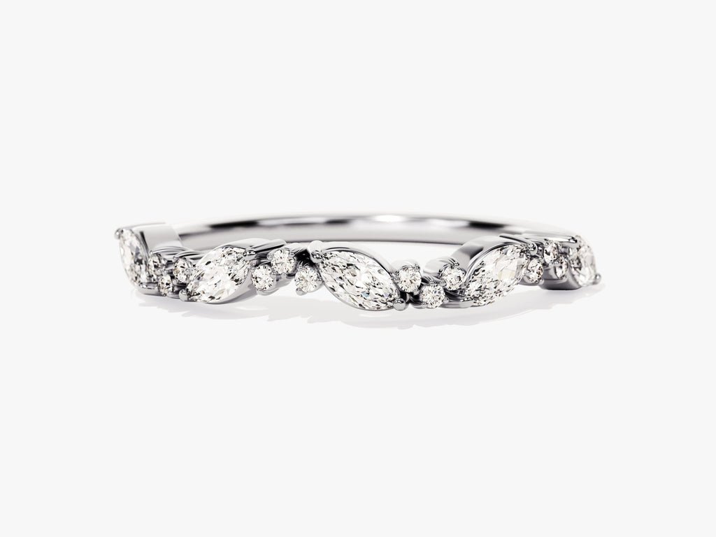 Marquise & Round diamond band stacked with engagement ring