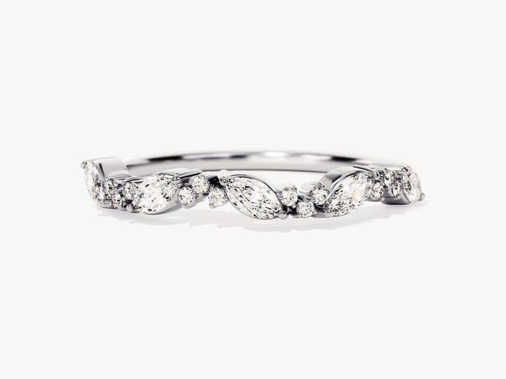 Marquise & Round diamond band stacked with engagement ring
